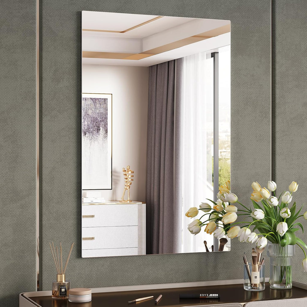 Frameless Bathroom Mirror, 24"x36" Frameless Vanity Mirror, Tempered Glass Rectangle Frameless Wall Mirror, Bathroom Mirrors for Over Sink, Living Room, Bedroom, Entryway