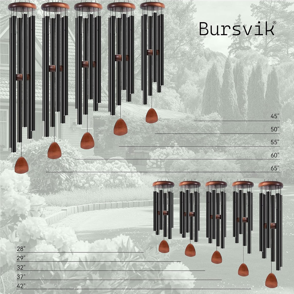 Large Aluminium Wind Chimes 37" To Create A Zen Atmosphere Suitable For Outdoor, Garden, Patio Decoration. Classic Black Wind Chime With Wind Catcher Suitable As A Gift For Mom Neighbor Unisex