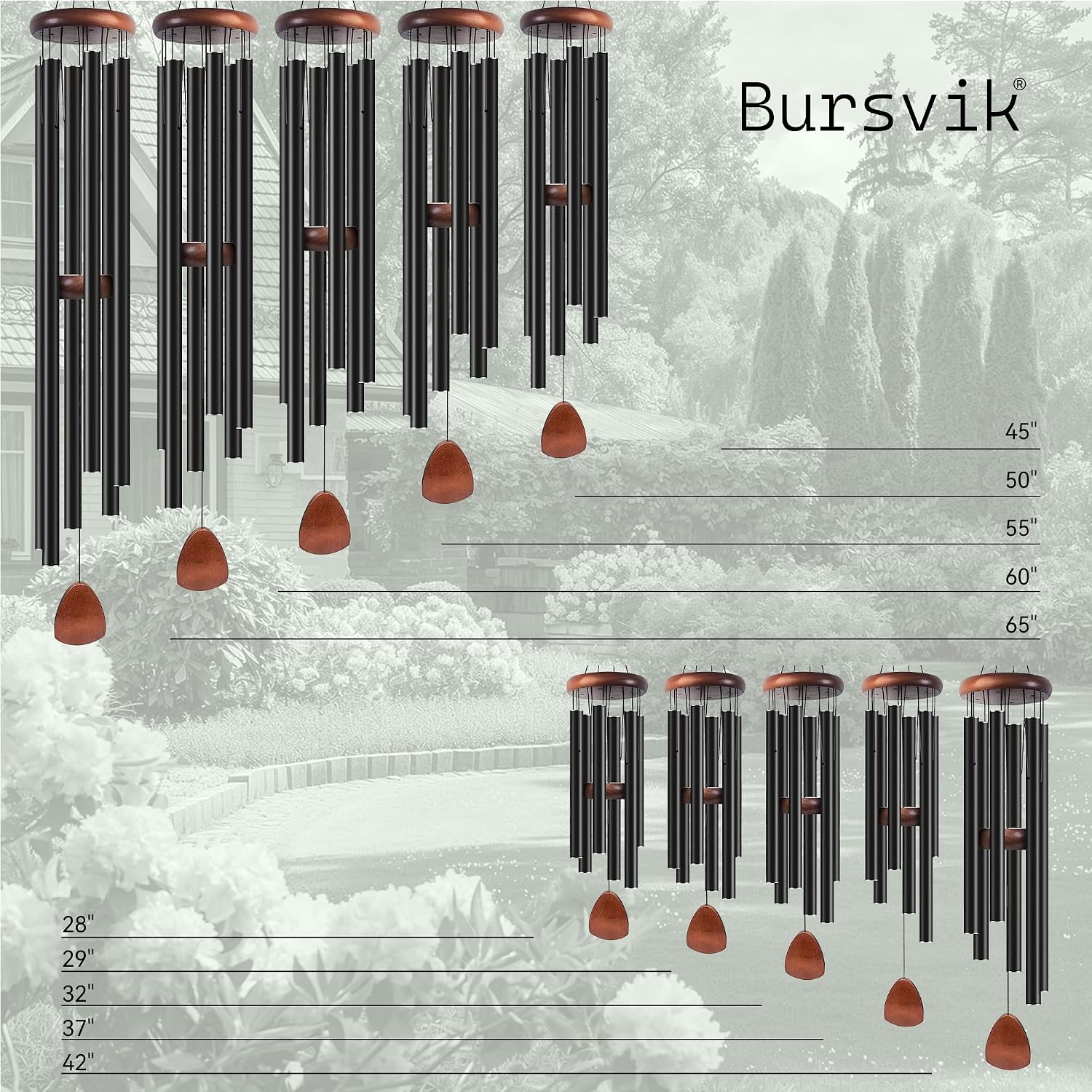 Large Aluminium Wind Chimes 37" To Create A Zen Atmosphere Suitable For Outdoor, Garden, Patio Decoration. Classic Black Wind Chime With Wind Catcher Suitable As A Gift For Mom Neighbor Unisex