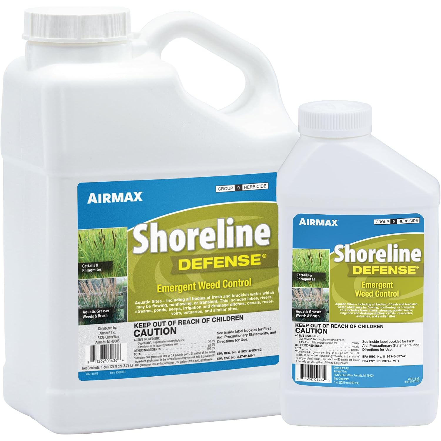 Airmax Shoreline Defense Emergent Weed Control Herbicide, 1 Quart | Concentrated Glyphosate Treatment Controls Phragmites, Pond Grass & Cattails In Aquatic Shoreline Areas