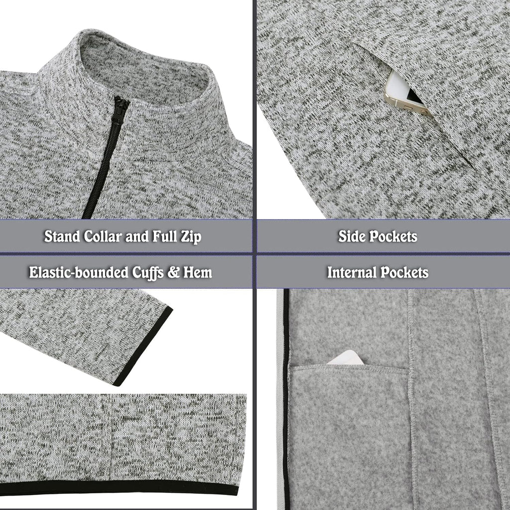 Women'S Long Sleeve Sweater Fleece Zip Up Speckled Jacket With Pockets