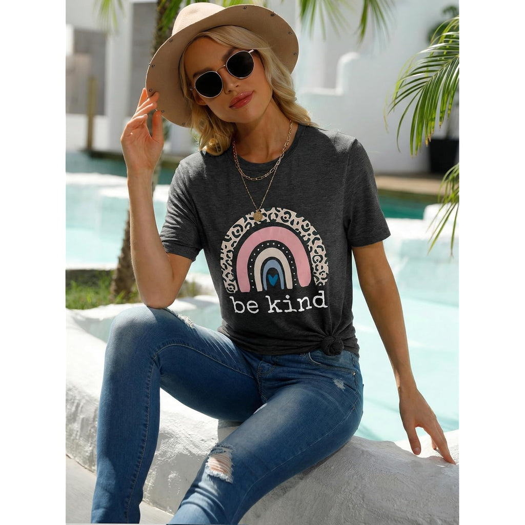 Graphic T Shirts for Women Summer Casual Tops Short Sleeve Tees Loose Fits Blouse Dark Grey