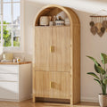71" Arched Kitchen Pantry Cabinet, Fluted Wood Storage With 3 Adjustable Shelves & 6 Door Shelves, Modern Organizer For Kitchen, Bathroom, Natural Wood Finish (Wood)