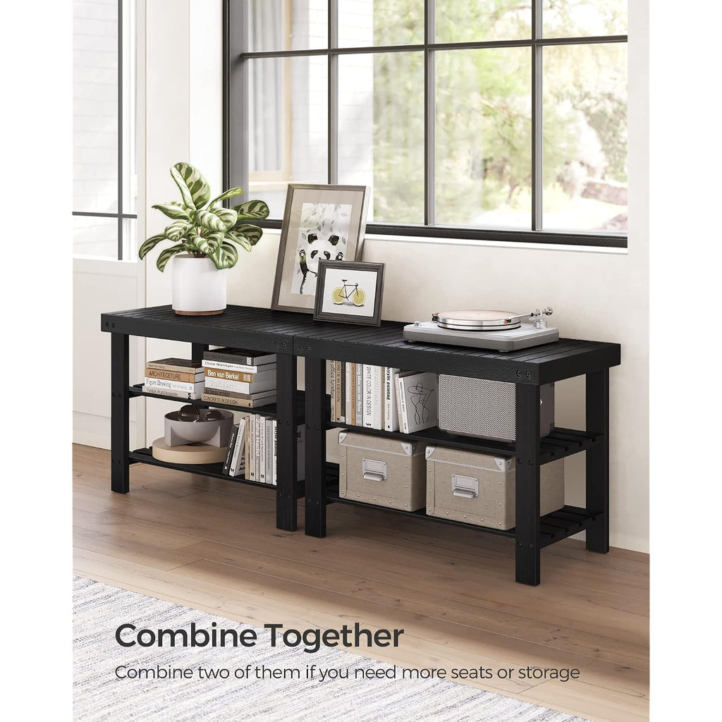 Songmics Shoe Rack Bench, 3-Tier Bamboo Shoe Storage Organizer, Entryway Bench, Holds Up To 286 Lb, 11.3 X 27.6 X 17.8 Inches, For Entryway Bathroom Bedroom, Ink Black Ulbs04H