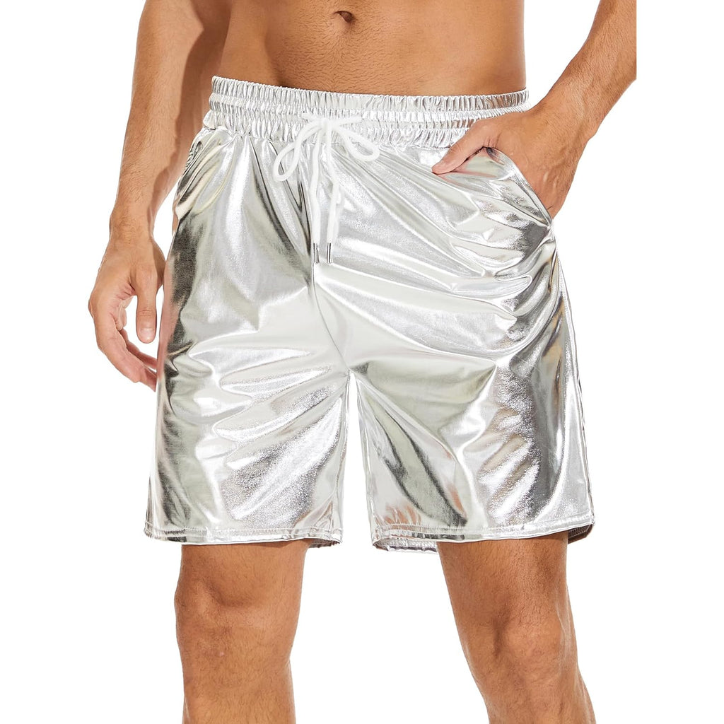 Zerbala Men'S Metallic Shorts Shiny Rave Shiny Sparkly Shorts With Pockets