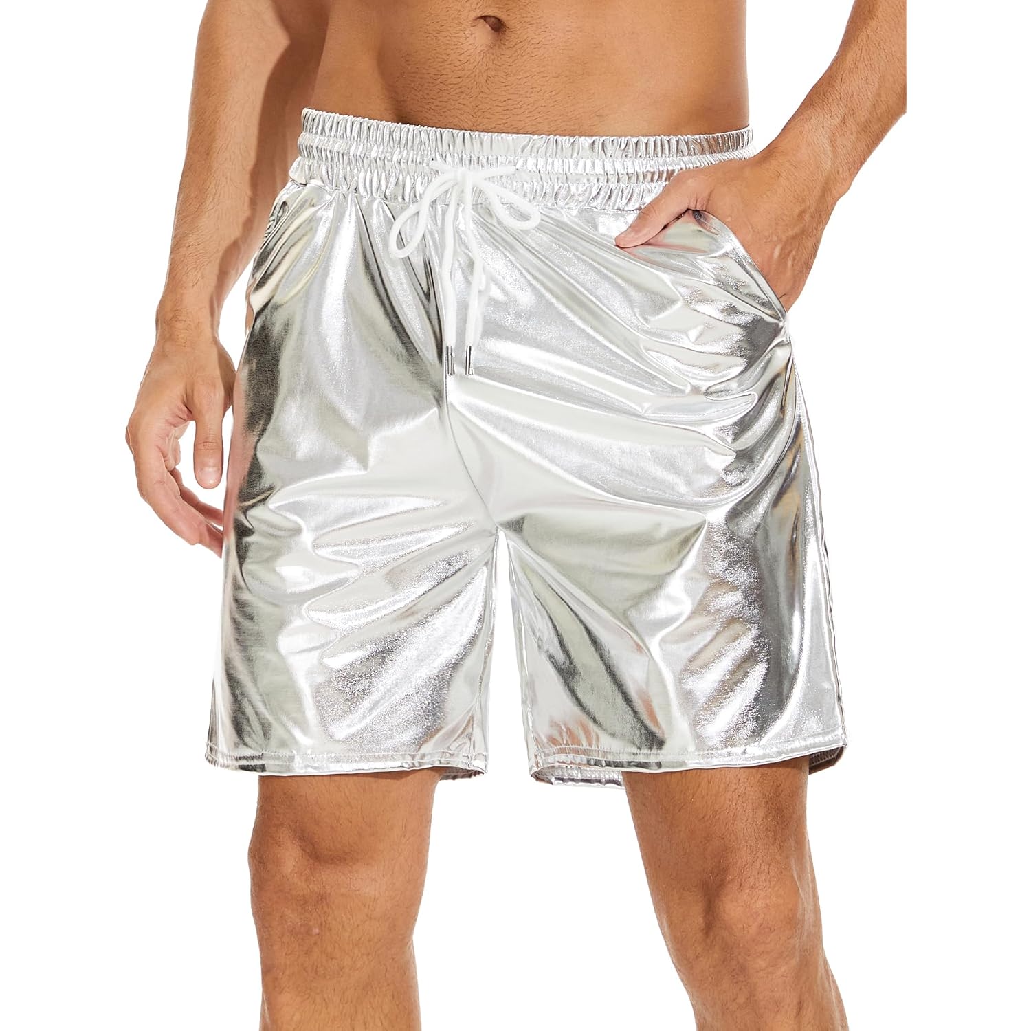 Zerbala Men'S Metallic Shorts Shiny Rave Shiny Sparkly Shorts With Pockets