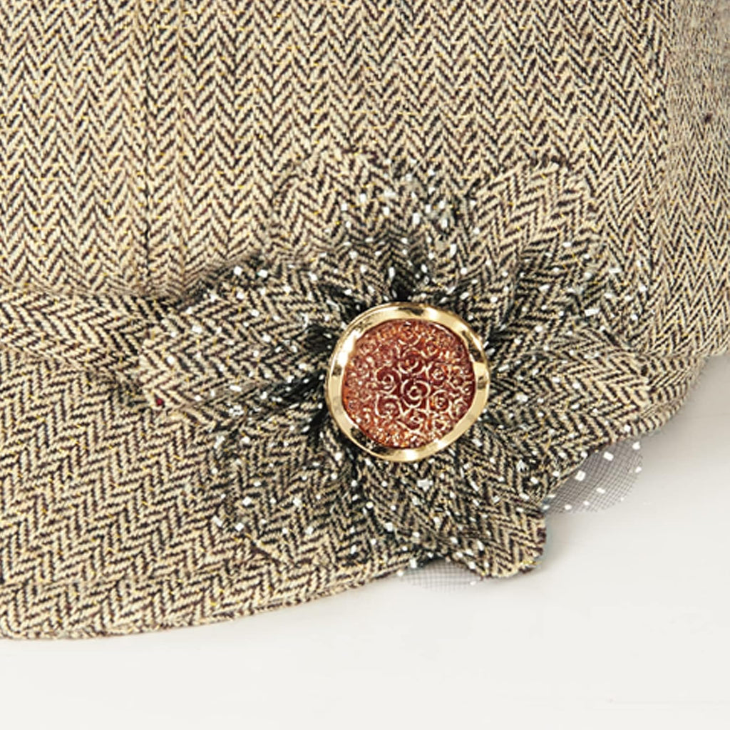 Women Retro Classic Visor Newsboy Cabbie Cap Beret Hats with Flower Buckle for Woman Ladies 1khaki