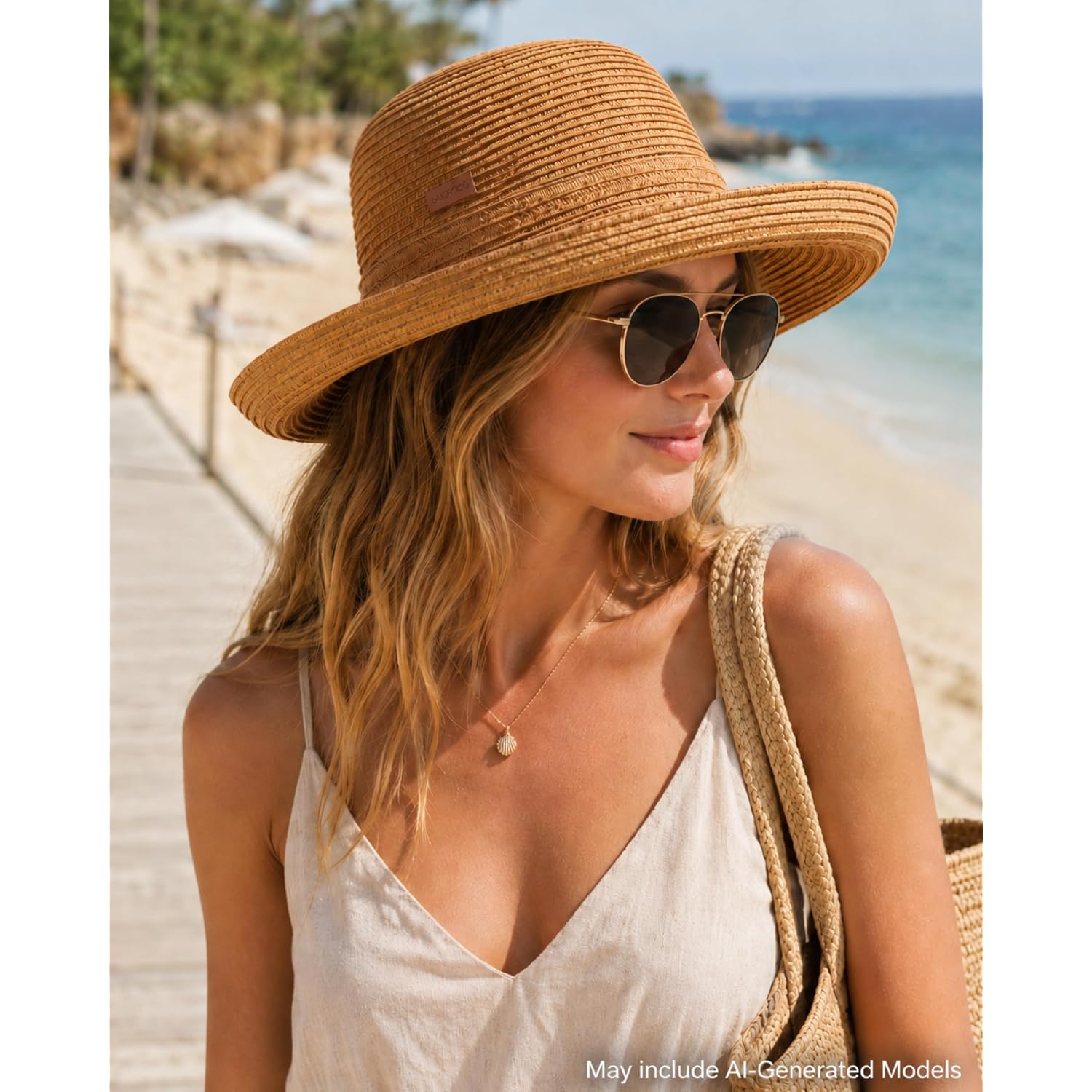 Nautica Womens Straw Hat - Short And Wide Brim Lightweight Sun Hats For Women - Sun Protection Hat For Beach & Travel