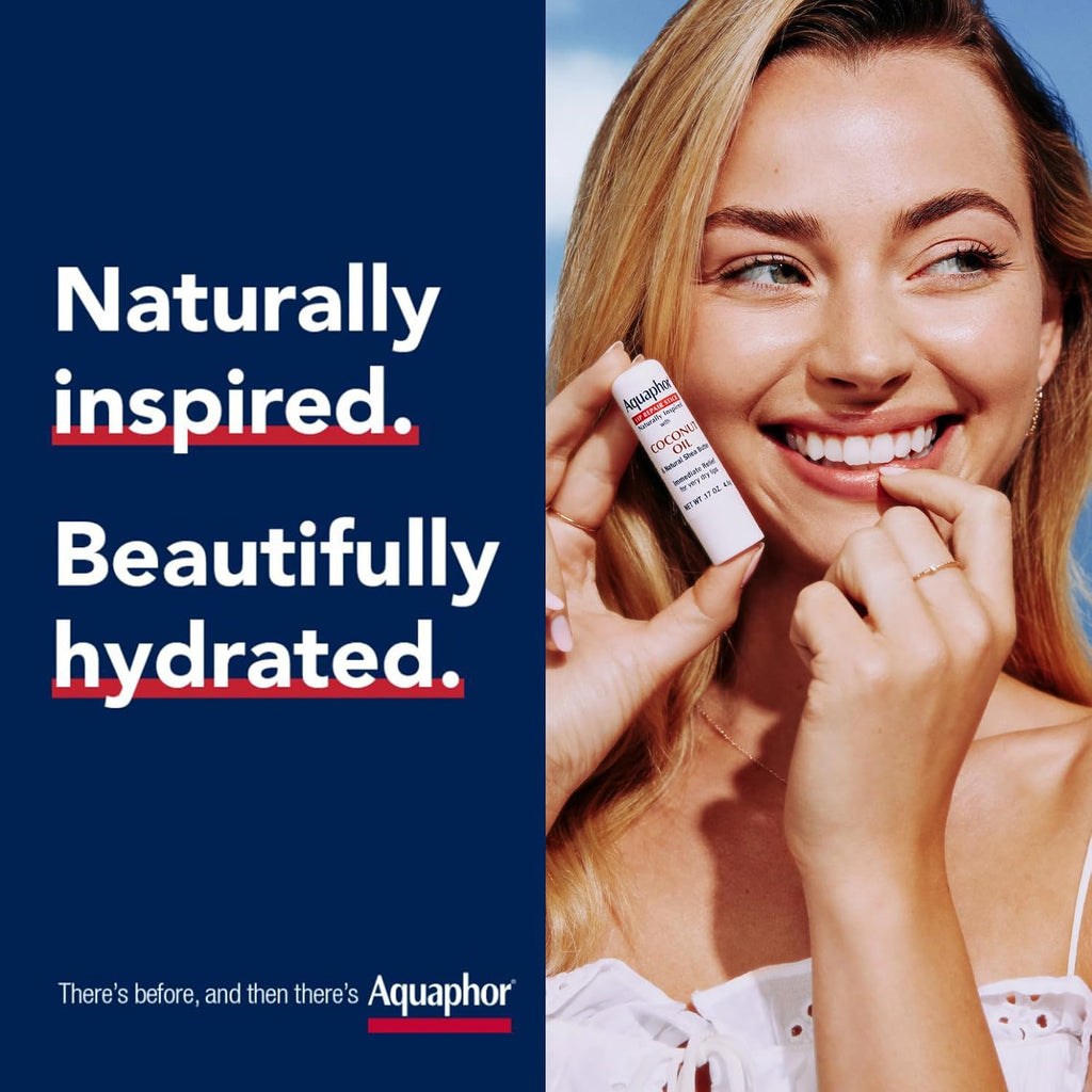 Aquaphor Naturally Inspired Lip Repair Stick With Coconut Oil And Natural Shea Butter, Hydrating Lip Balm Immediately Relieves Dryness, 0.17 Oz Stick