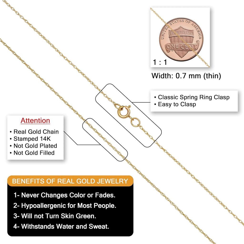 Kooljewelry Womens Classic Rope Chain - 14k Yellow Gold Pendant Necklace, Polished, Spring Ring