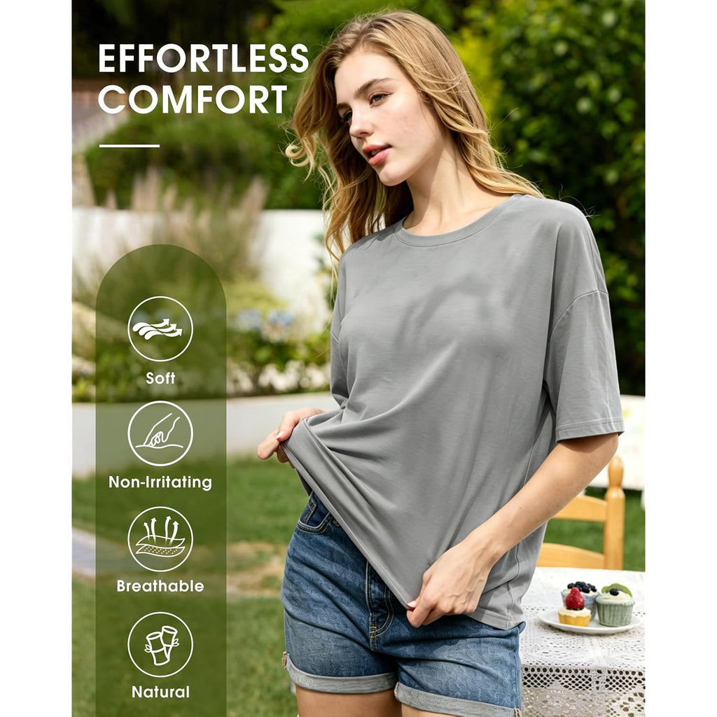 Bamboo Cool Womens Oversized Summer T Shirts Tops Short Sleeve Tees Spring Outfits Trendy Business Fashion Workout Clothes
