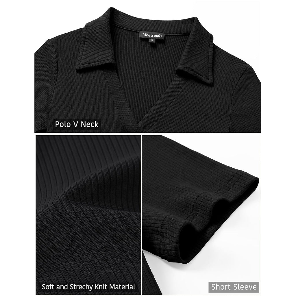 Womens Short Sleeve Work Shirts Summer V Neck Business Casual Polo Tops 2026 Fitted Basic Office Blouses