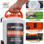 Petratools Hd2000-S 2 Gallon Battery Powered Garden Sprayer, 2 Hour Runtime | Rechargeable Weed Sprayer W/ 4 Ft Hose, Wand, 2 Nozzles - For Lawn Care, Weed & Pest Control, Fertilizing - Up To 20 Ft Reach