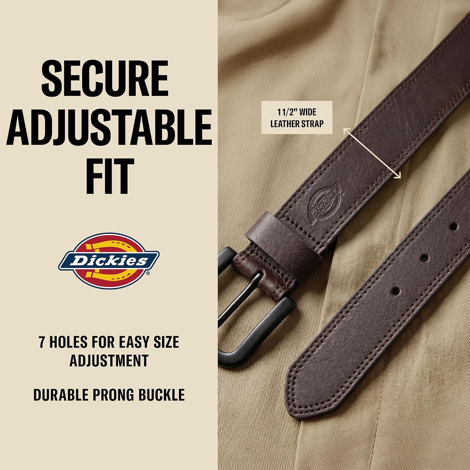 Dickies Mens Genuine Leather Belt – Durable Casual Style, Regular & Big And Tall Sizes