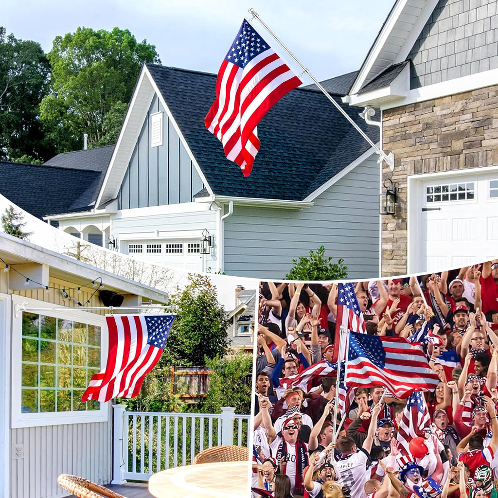 5 Ft Flag Pole For Outside House, 1" Stainless Steel Flag Pole Kit With 2-Position Flagpole Holder Bracket & 360° Spinning Metal Flag Ring Clips, Outdoor Porch Wall Mounted For 3X5 Flag (5 Ft, Silver)