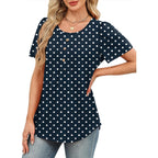 Womens Tops Dressy Casual Blouses Short Sleeve Shirts Plus Size Fashion Clothing Spring Summer Outfits Button Pleated Front