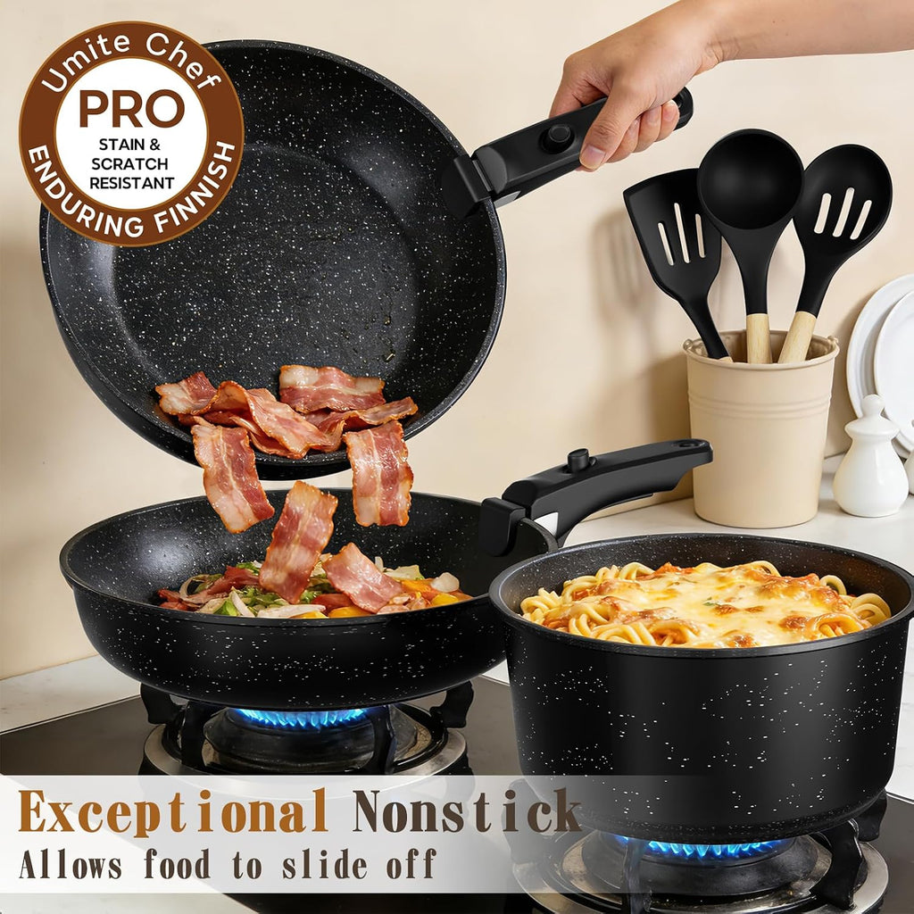 Umite Chef 21Pcs Pots And Pans Set Non Stick, Nonstick Ceramic Cookware Sets Detachable Handle, Non Toxic Healthy Induction Cookware, Kitchen Cooking Set, With Frying Pans Set, Dishwasher/Oven Safe