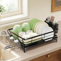 Simple Trending Dish Drying Rack For Kitchen Counter, Stainless Steel Dish Rack, Large Dish Drainer Organizer With Cutlery Holder & Cup Holders, Black
