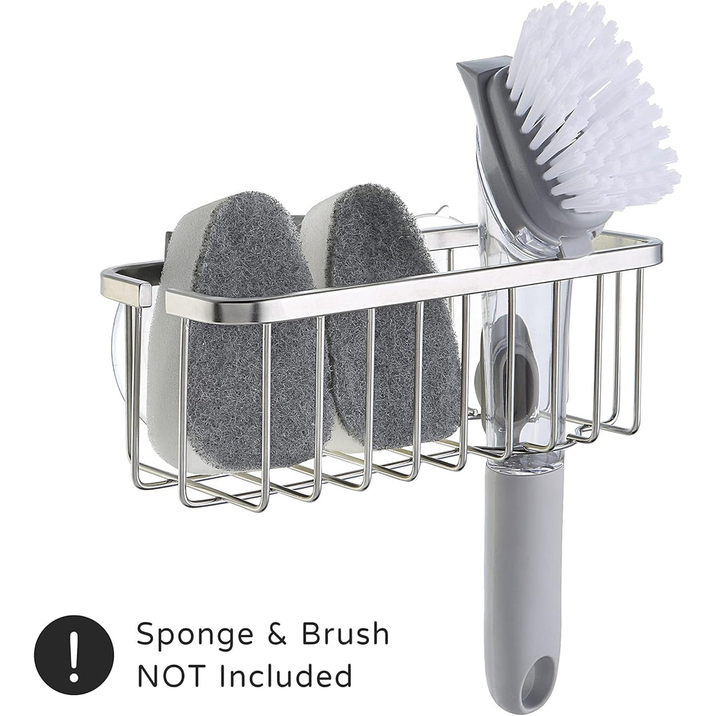 SunnyPoint NeverRust Deluxe Kitchen & Bathroom Sink Sponge Holder Organizer with Adhesive Mount - Additional Suction Cup Included – Sponge & Brush NOT Included – 7.4 x 3.3 x 2.75 Inch