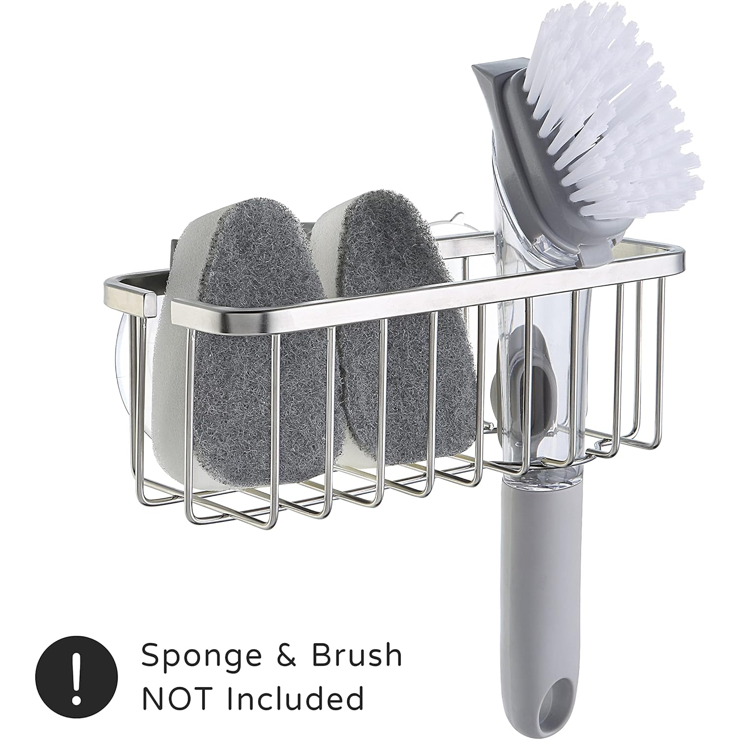 SunnyPoint NeverRust Deluxe Kitchen & Bathroom Sink Sponge Holder Organizer with Adhesive Mount - Additional Suction Cup Included – Sponge & Brush NOT Included – 7.4 x 3.3 x 2.75 Inch