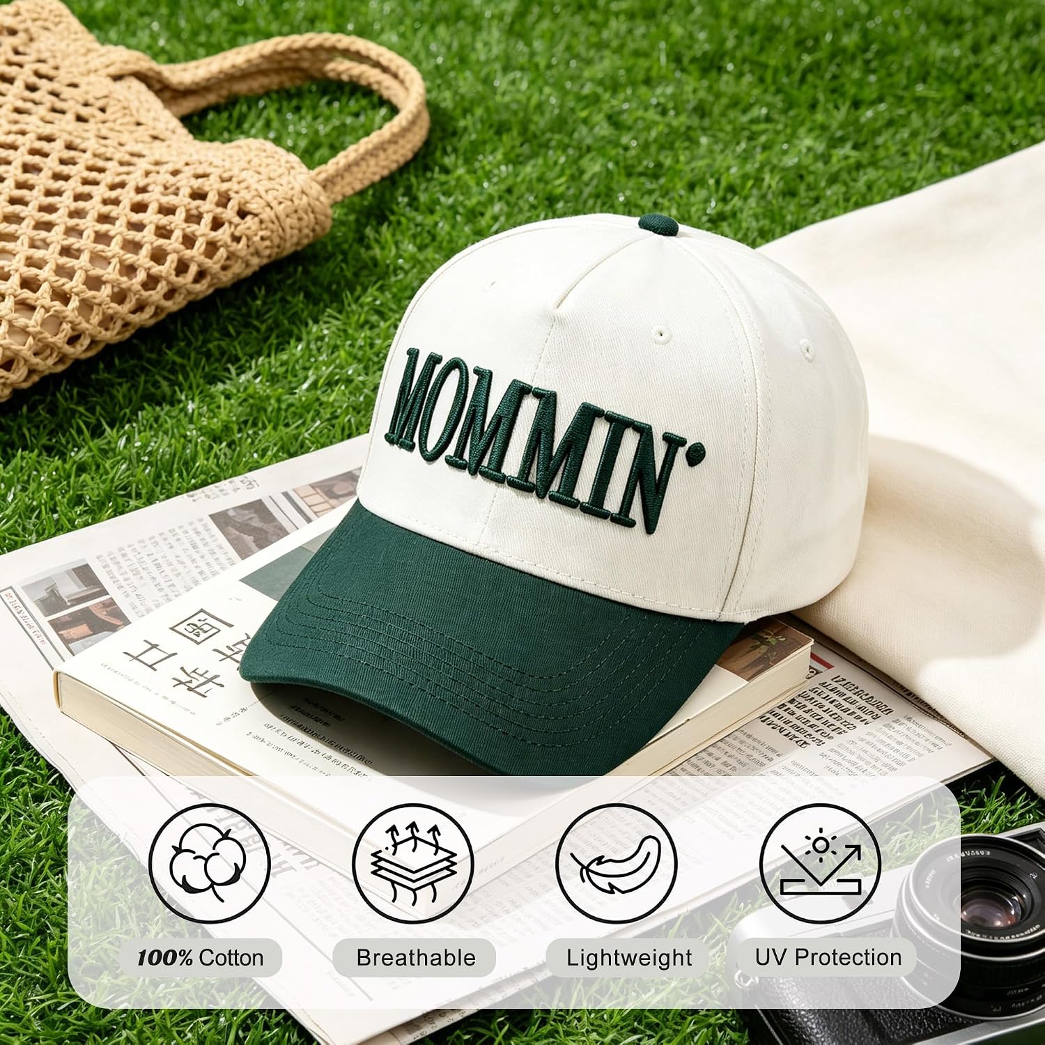 Women’s Mommin Trucker Hat – Vintage Two-Tone Ponytail Baseball Cap, Embroidered Adjustable Hat, Great Gift for Mom & Women Dark Green