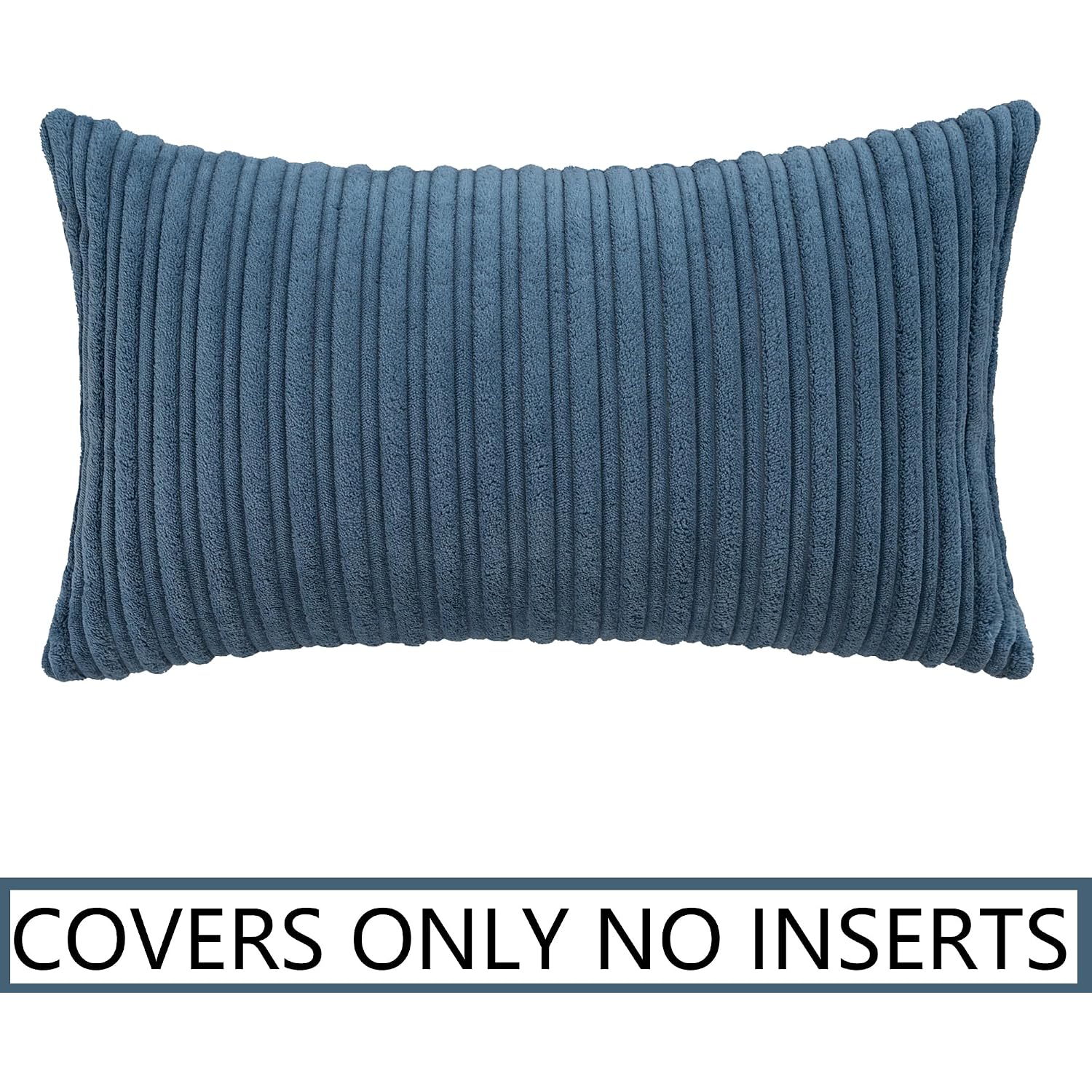 Ugasa Velvet 12X20 Inch Lumbar Soft Throw Pillow Cover Boho Farmhouse Decorative Corduroy Striped Both Sides Solid Rectangular Cushion Case For Couch Bedroom Sofa Home, 1 Piece, Dusty Blue