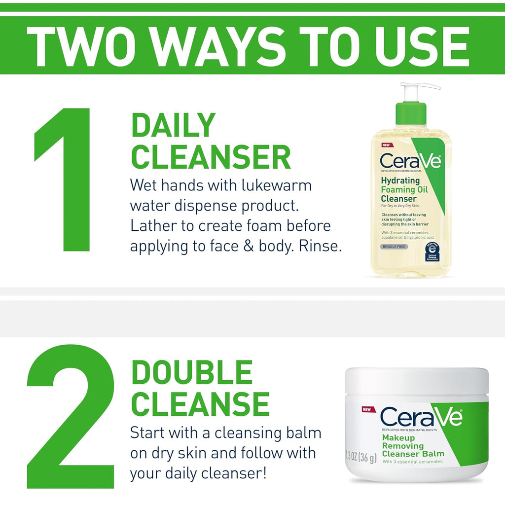 Cerave Hydrating Foaming Oil Cleanser, Moisturizing Oil Cleanser For Face & Body, Squalane Oil + Hyaluronic Acid + Ceramides, For Dry To Very Dry Skin, Fragrance Free & Residue Free, 19 Fl Oz