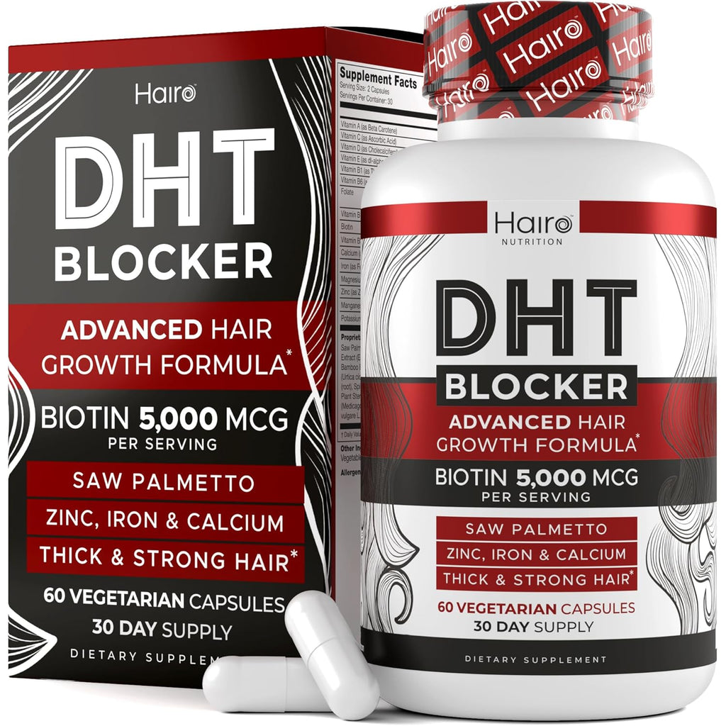DHT Blocker Hair Growth Supplement - High Potency Biotin & Saw Palmetto for Hair Regrowth - Natural Hair Loss Treatments for Women & Men - Helps Stimulate Hair Follicle Growth