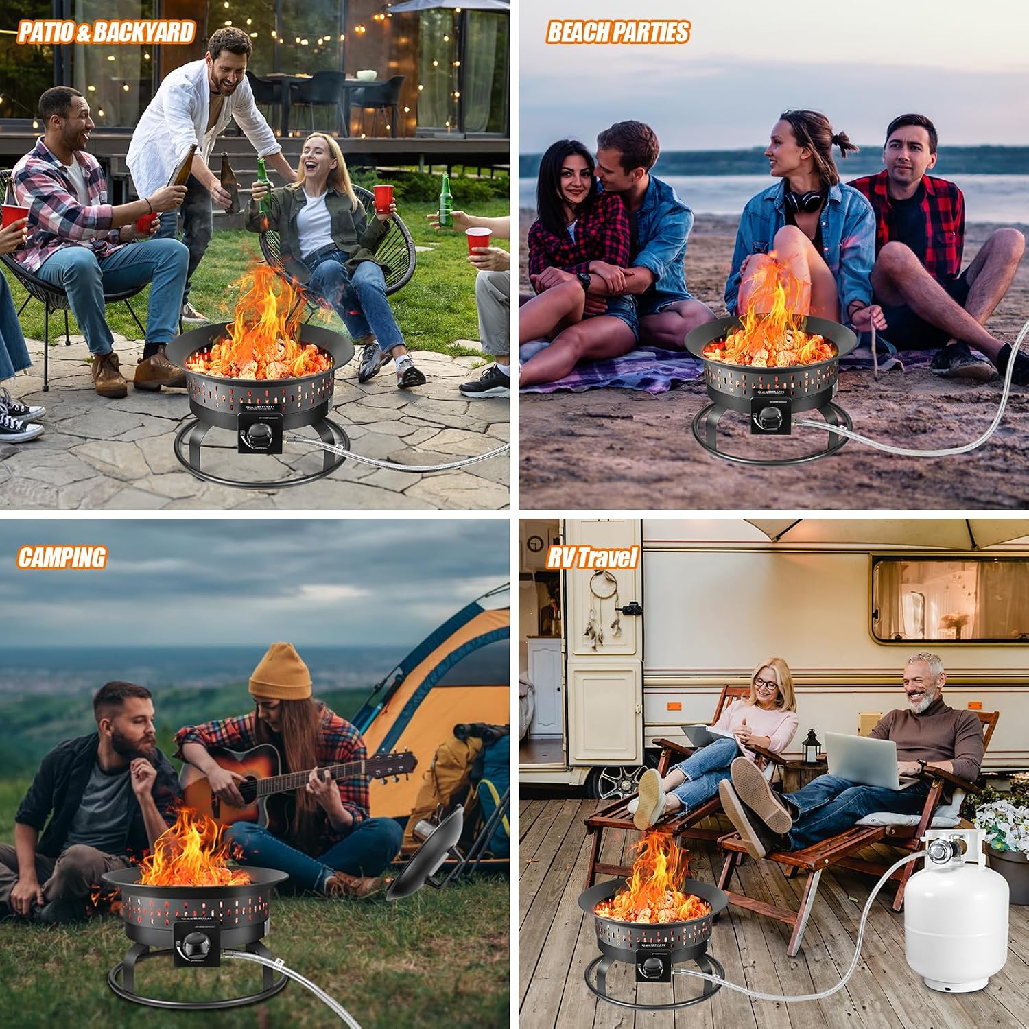 Outdoor Portable Propane Fire Pit, 19-Inch,60,000 Btu With Cover&Carry Kit,Camping Propane Fire Pits,Gas Firebowl,Portable Gas Fire Pit For Outside Patio,Backyard,Camping,Rv,Deck,Tailgating