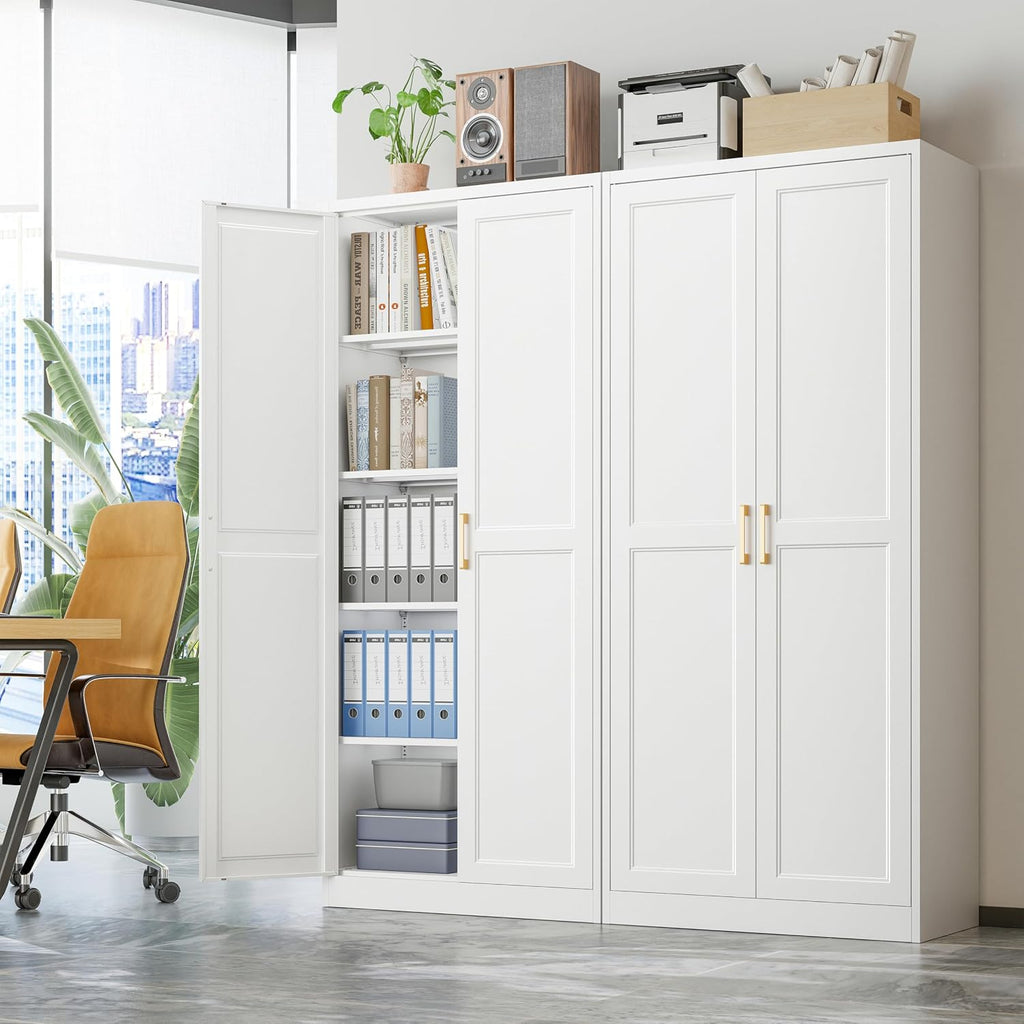 71" Tall Metal Storage Cabinet, Kitchen Pantry Storage Cabinets With Doors And 4 Shelves, White Pantry Cabinet, Utility Kitchen Cupboard, Large Steel Cabinets For Dining, Office, Living Room