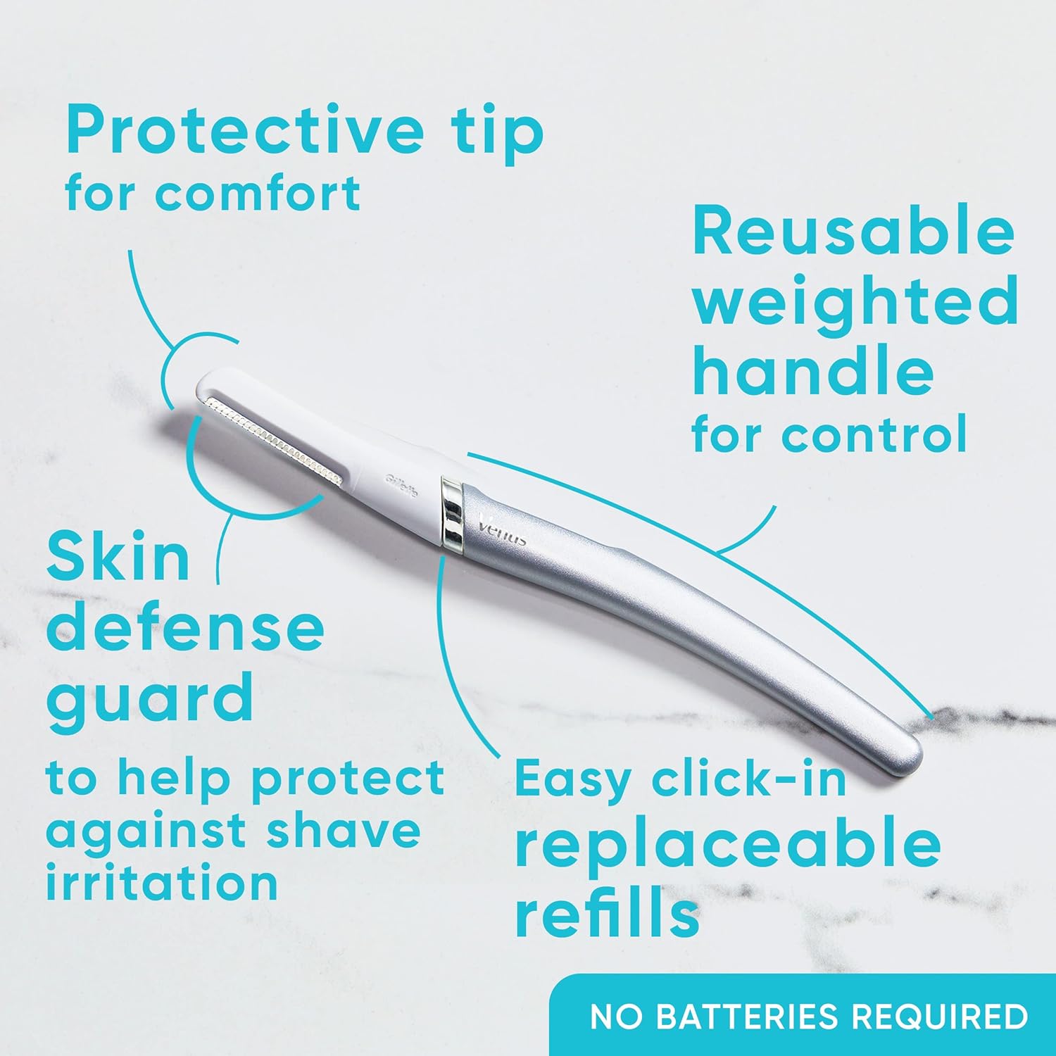 Gillette Venus Facial Razor, Exfoliating Dermaplaning Tool for Face, Replaceable Refills, Removes Fine Facial Hair, Exfoliates Dead Skin, Skin Defense Guard, Handle with 5 Blade Refills