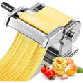 Sailnovo 3 In 1 Pasta Maker Machine - 9 Adjustable Thickness Settings Aluminum Alloy Pasta Roller & 2 Width Cutters For Fresh Spaghetti, Fettuccini, Lasagna, Dumplings - Stainless Steel, Silver