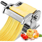 Sailnovo 3 In 1 Pasta Maker Machine - 9 Adjustable Thickness Settings Aluminum Alloy Pasta Roller & 2 Width Cutters For Fresh Spaghetti, Fettuccini, Lasagna, Dumplings - Stainless Steel, Silver