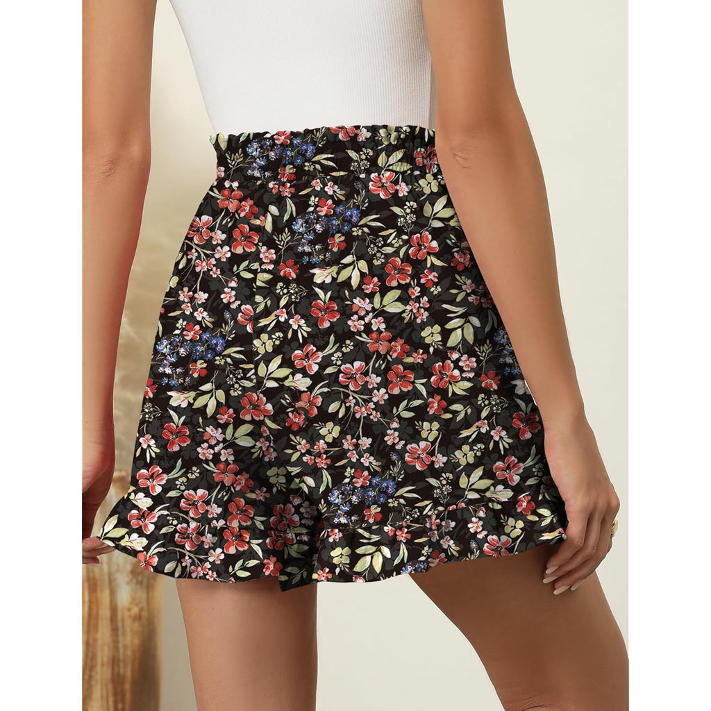 Women's Shorts 2026 Summer Casual Cute Ruffle Shorts Comfy Elastic Waist Drawstring Pleated Short with Pockets
