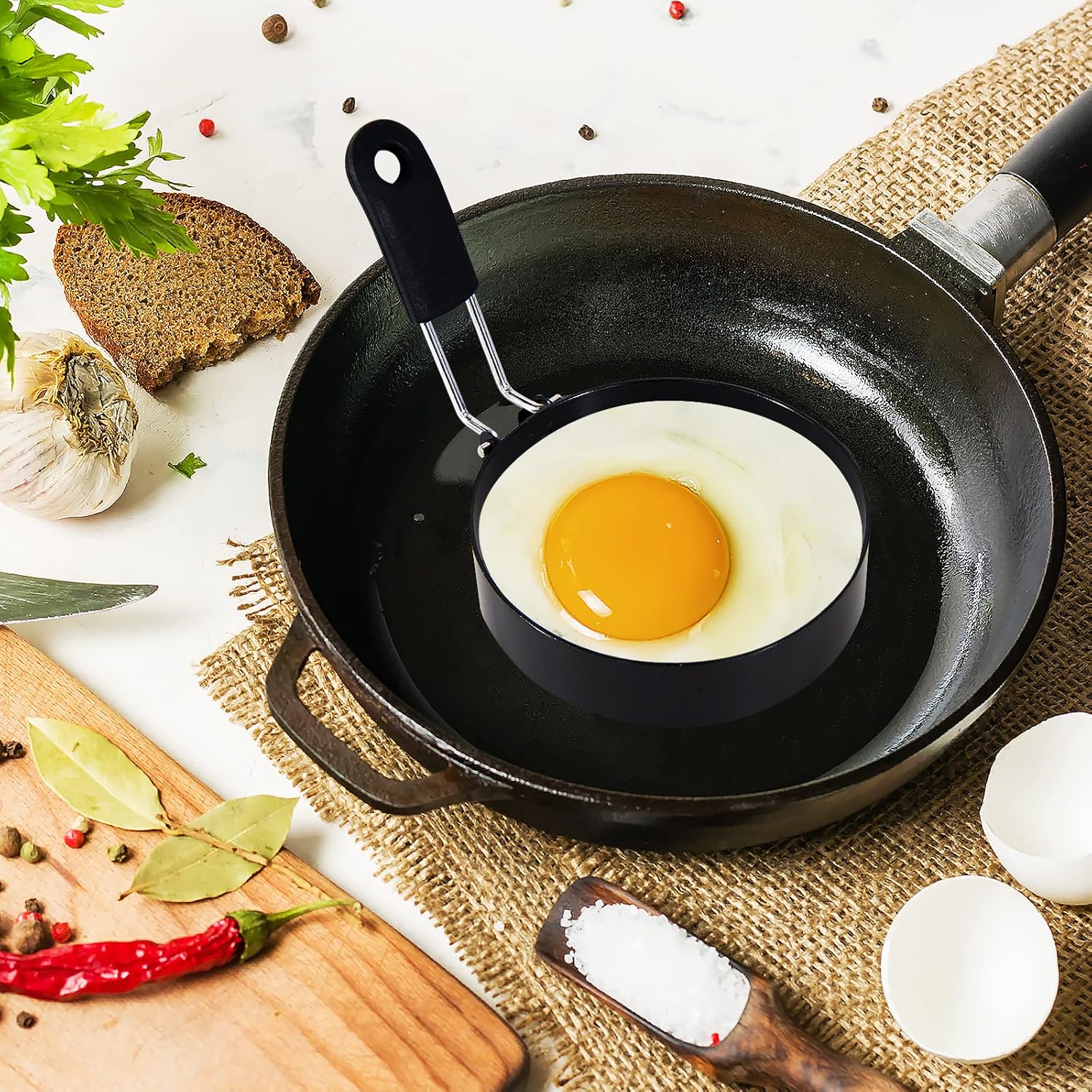 3.5'' Egg Rings With Silicone Handle, Stainless Steel Egg Cooking Rings，Nonstick，For Frying Eggs And English Muffins Pancake, Egg Mold Shaper For Breakfast