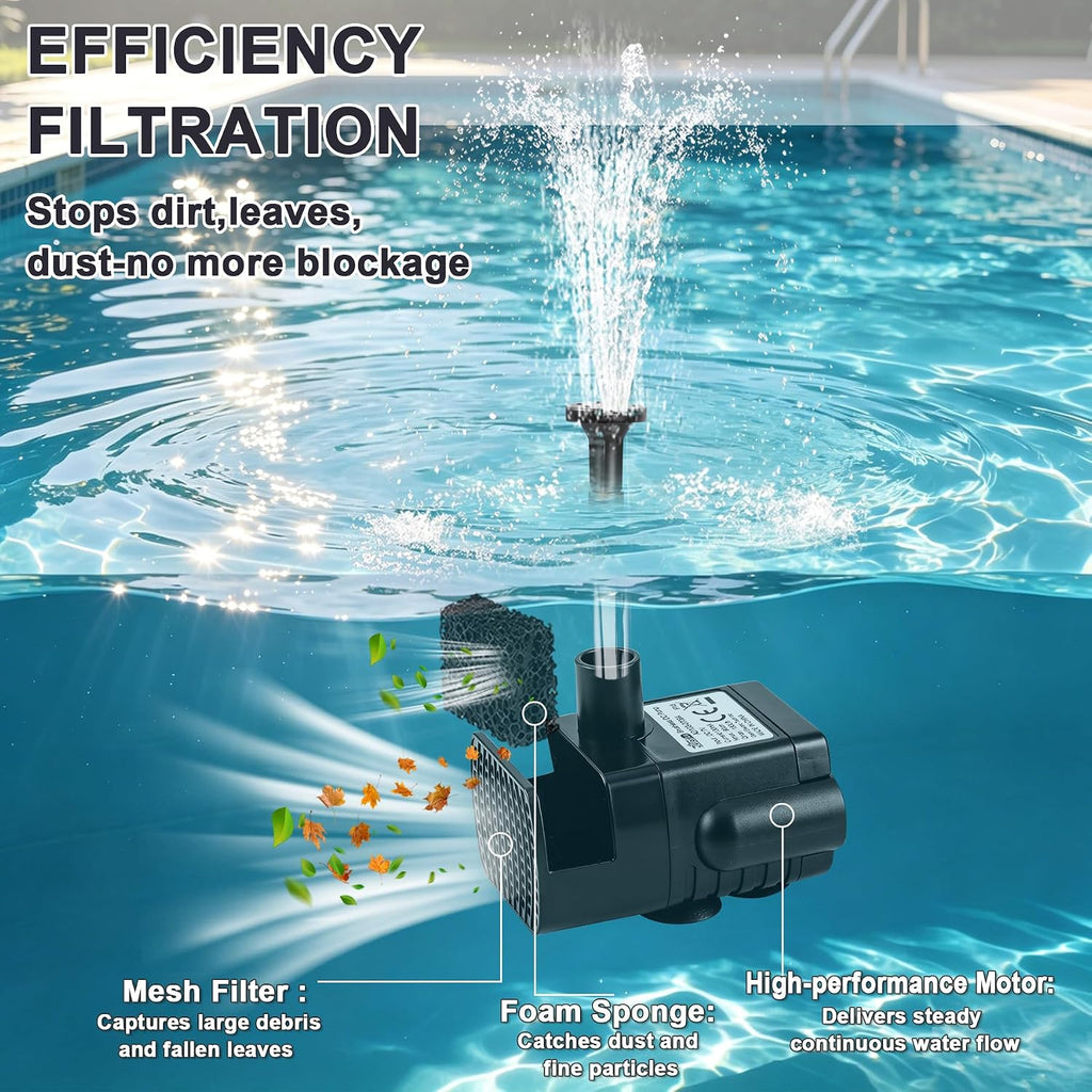 Solar Fountain Pump Kit With Separate Solar Panel, 1.8 W Upgraded Solar Water Pump With 9.84Ft Cable & 4 Nozzles Solar Water Fountain For Bird Bath,Pond, Patio Garden Water Pump With Built-In Filter