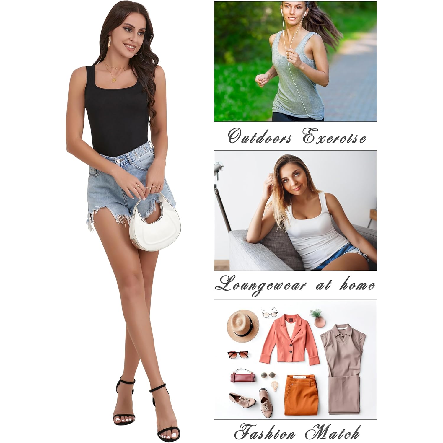 5 Pack Women's Tank Tops Square Neck Sleeveless Ladies Tank Top Undershirts