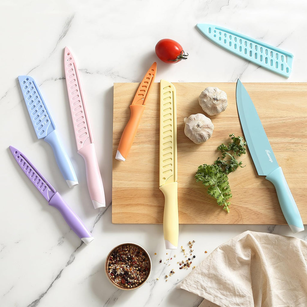 Knife Set, 13 PCS Kitchen Knives Set with Nonstick Ceramic Anti-Rust Coating, Stainless Steel Chef Knife Sets with 6 Blade Guards, Dishwasher Safe, House Warming Gifts New Home