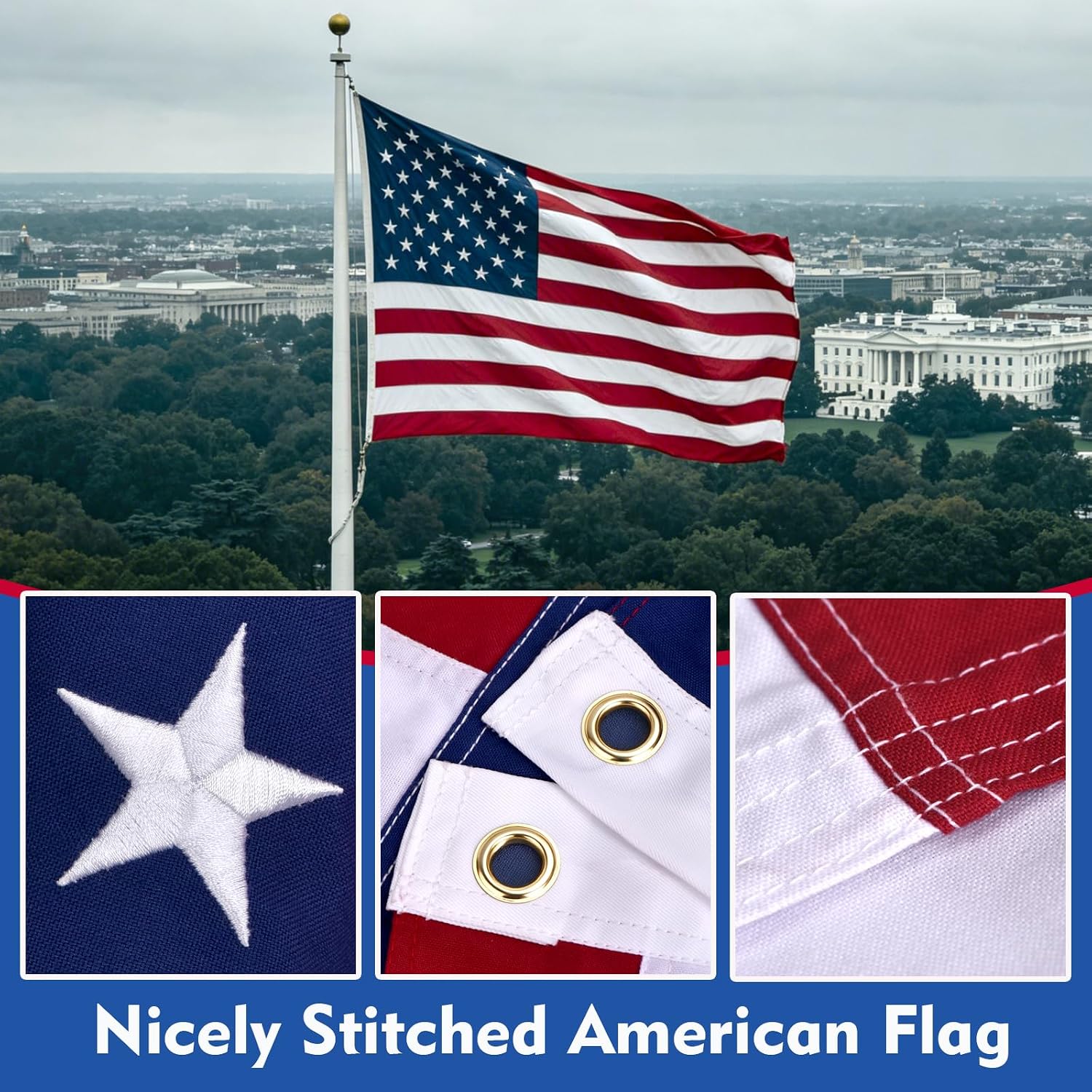 American Flags For Outside 3X5, Heavyduty Spun Polyester American Flag For High Wind Outdoor, Uv Protected/Sewn Stripes/Embroidered Stars/Brass Grommets, Us Flag Built For The Toughest Conditions (3X5 Foot)