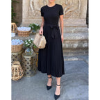Zesica Women'S 2026 Summer Short Sleeve Midi Dresses Crewneck Knit Belted Pleated A Line Flowy Wedding Guest Long Dress