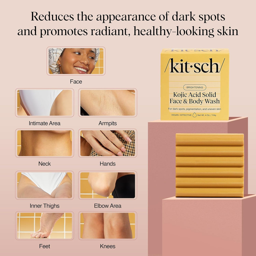 Kitsch Kojic Acid Soap – Turmeric Soap Bar With Hyaluronic Acid & Shea Butter – Brightening & Hydrating Body Wash & Face Wash For Dark Spots, Even Skin Tone & Natural Glow - Made In Usa - 4 Oz
