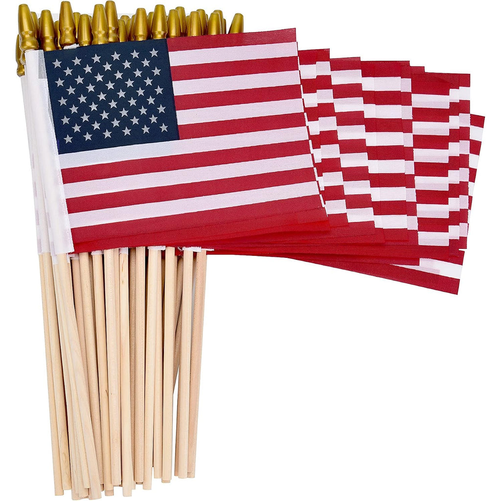 12 Pack Small American Flags On Stick Small Us Flags/Mini American Flags For Outside 4X6 Inch American Hand Held Stick Flags With Kid-Safe Spear Top, Patriotic Veterans Day Decorations, 4Th Of July Decorations