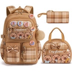 Fimibuke 9Pcs Capybara Girls Backpack For School With Lunch Box Pencil Case | Waterproof Kids Backpack For Girls, Cute Bow School Bag, Kawaii Bookbag For Preschool Kindergarten Elementary School Students