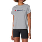 Champion Women’s Classic Short Sleeve Graphic T-Shirt, Standard Fit, Script Logo Oxford Gray - Classic Script Logo