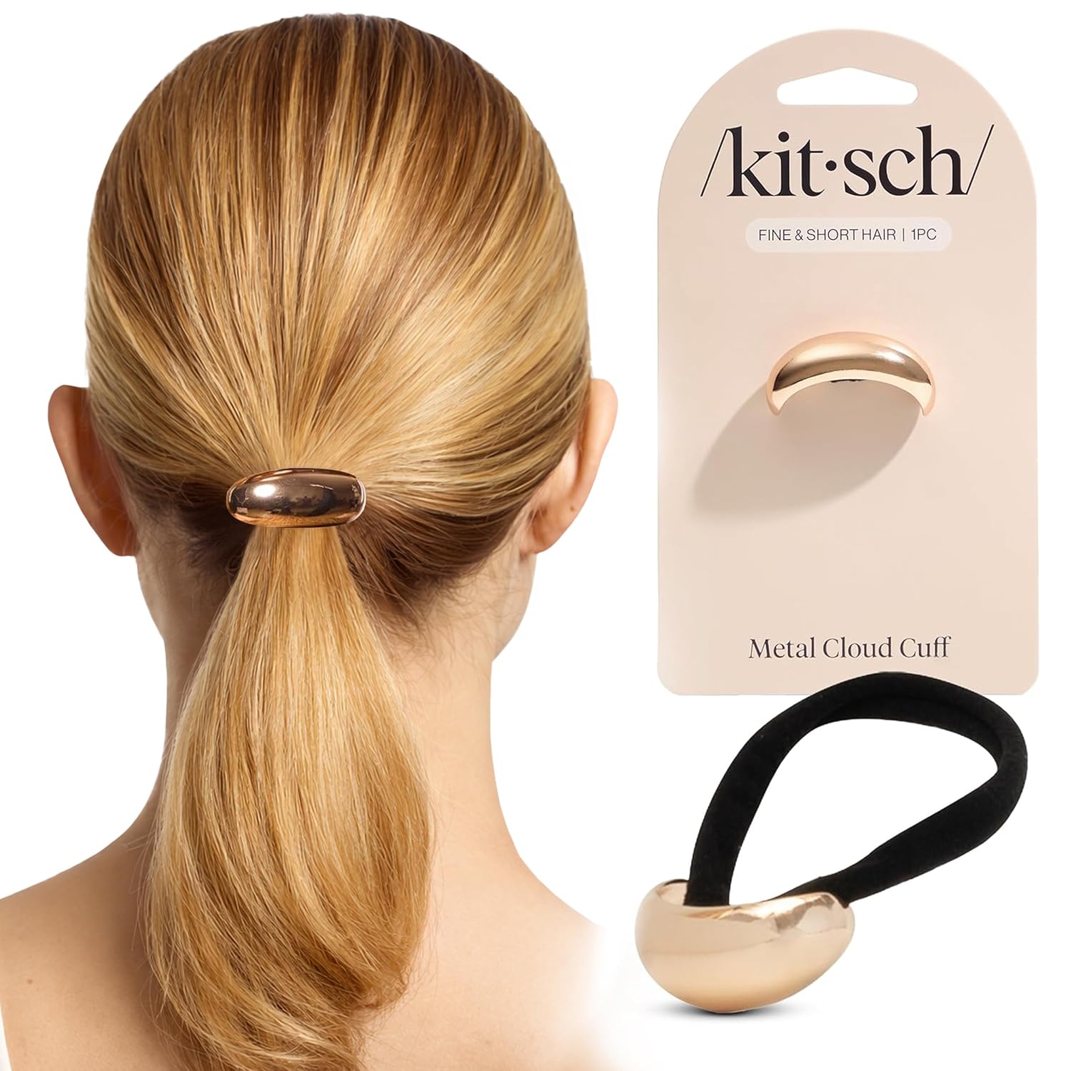 Kitsch Gold Hair Cuff - Metal Ponytail Cuff For Braids, Updos & Everyday Hairstyle | Durable & Elegant Hair Ties | Girl Fashion Accessories - Small, 1Pc