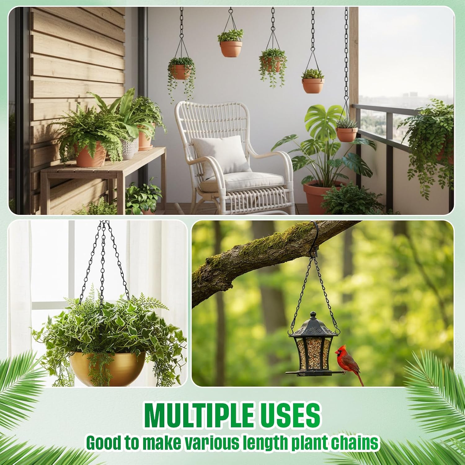 Eboot 2 Pcs Hanging Chain For Bird Feeders, Planters, Lanterns And Ornaments (Black,9.5 Inch)