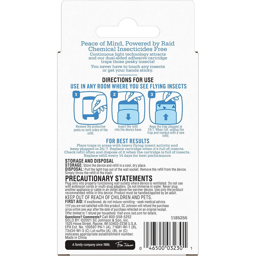 Raid Essentials Flying Insect Light Trap Refills, 2 Light Trap Refill Cartridges, Featuring Light Powered Attraction