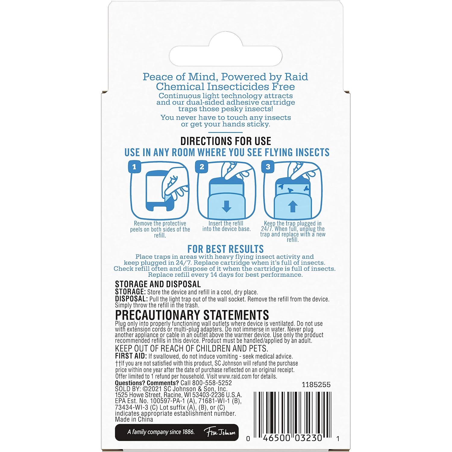 Raid Essentials Flying Insect Light Trap Refills, 2 Light Trap Refill Cartridges, Featuring Light Powered Attraction