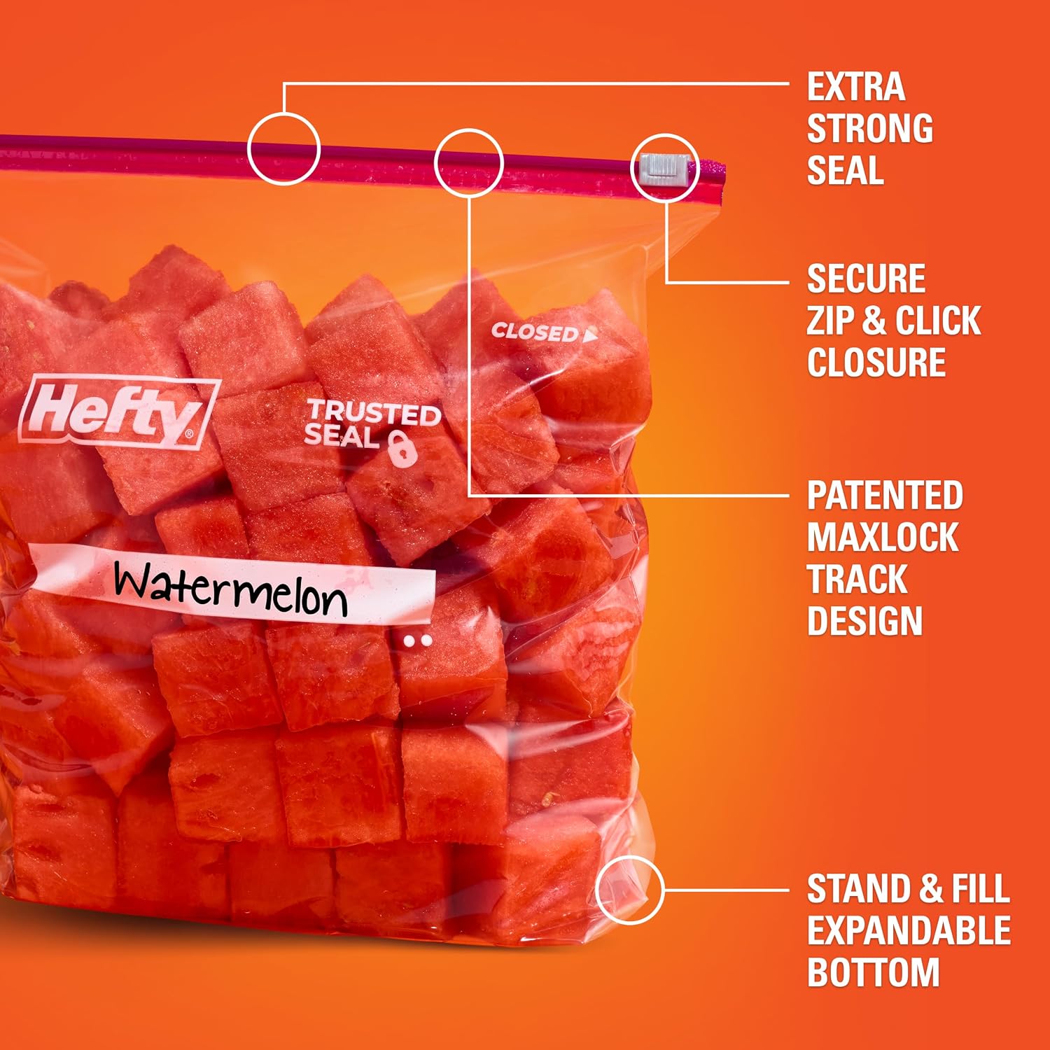 Hefty Slider Gallon Storage Bags, 66 Count, Gallon Size Slider Storage Bags For Storing Food, Bulk Snacks, Travel Toiletries, First Aid Kits, And More, Writable Label, Secure Zip And Click Closure