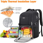 Insulated Lunch Backpack Fit 17" Laptop With Cooler Compartment | 2 In 1 Work Backpack With Lunch Box, Lunch Compartment, Water-Resistant, Lightweight, College Couputer Bag, Men & Women